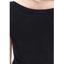 Siyah Pamuklu Bot Yaka Tişört