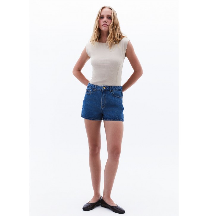 Bej Pamuklu Bot Yaka Tişört